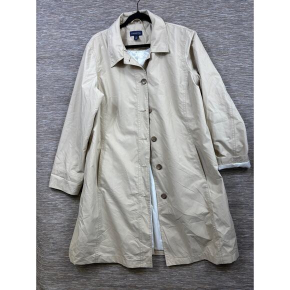 Lands' End Jackets & Blazers - Lands' End Coat Womens XL Beige Polyester Button Front Lined Mid Length Rain